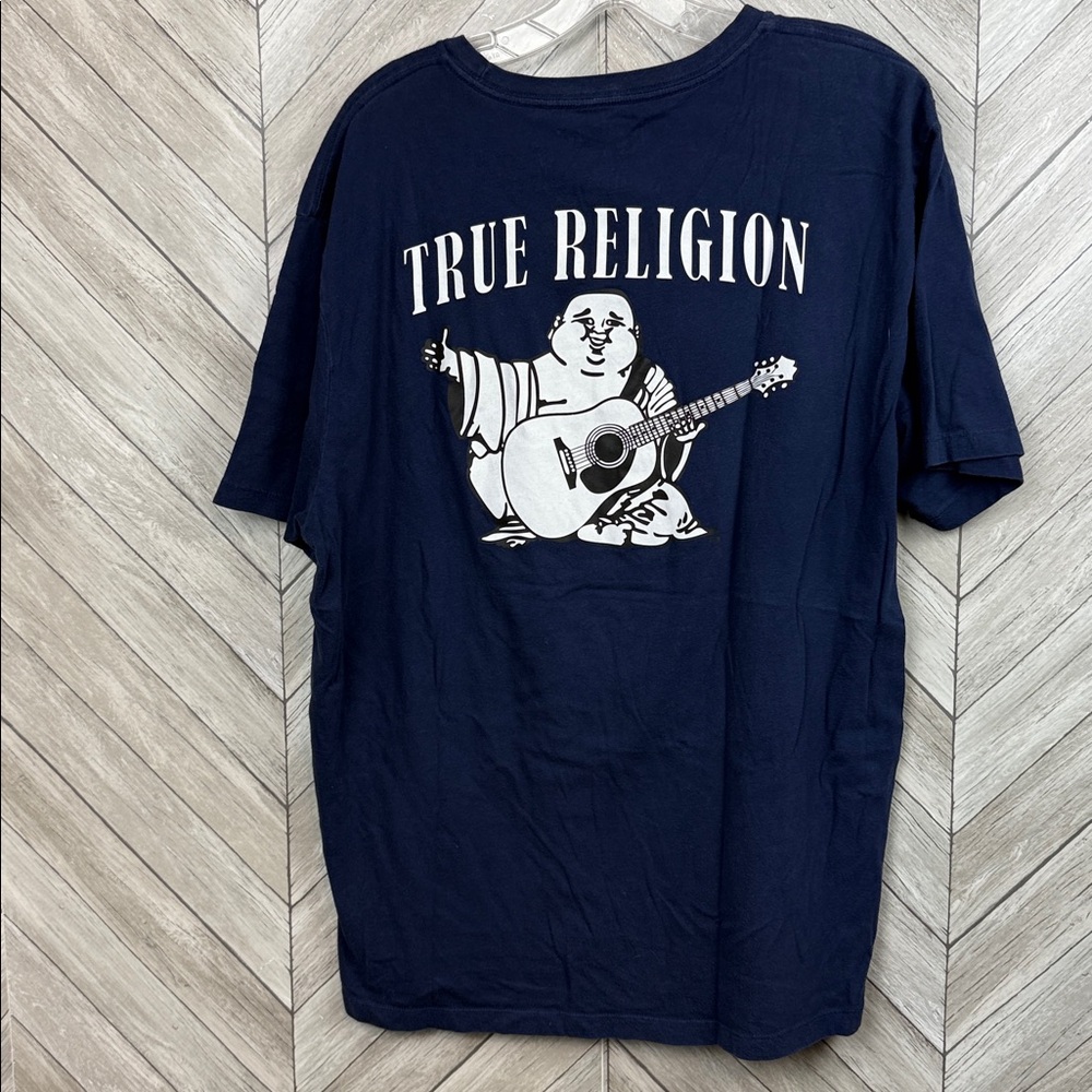 True Religion World Tour Short Sleeve Men’s‎ T-Shirt Size XXL Navy Blue Budda